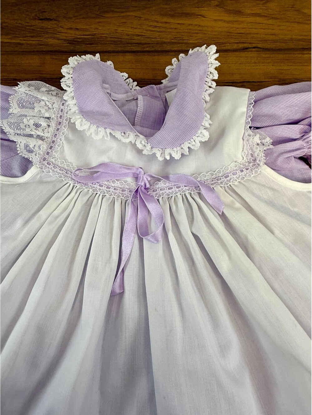 Vintage Bryan Girls Dress Size 4T Lavender White Lace Pinafore Prairie Dress